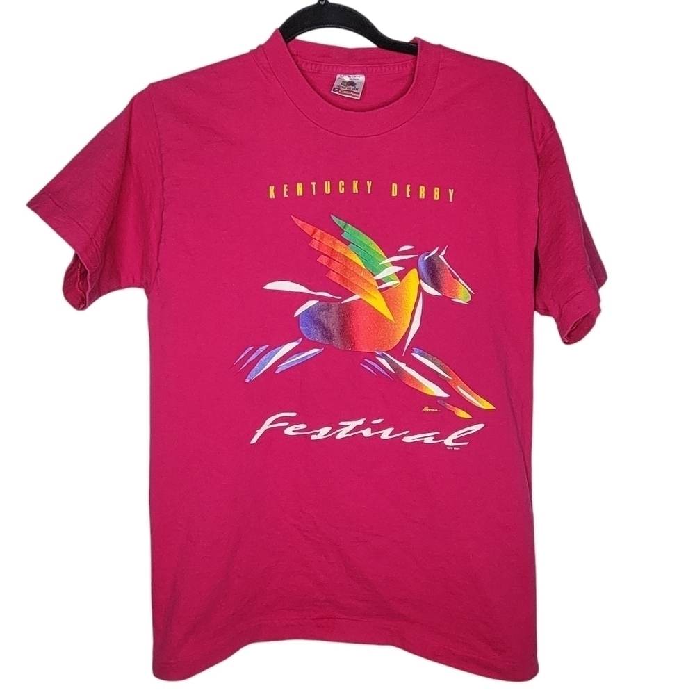 Vintage 90s Kentucky Derby Festival Horses Horse Graphic T-Shirt in Pink Size M